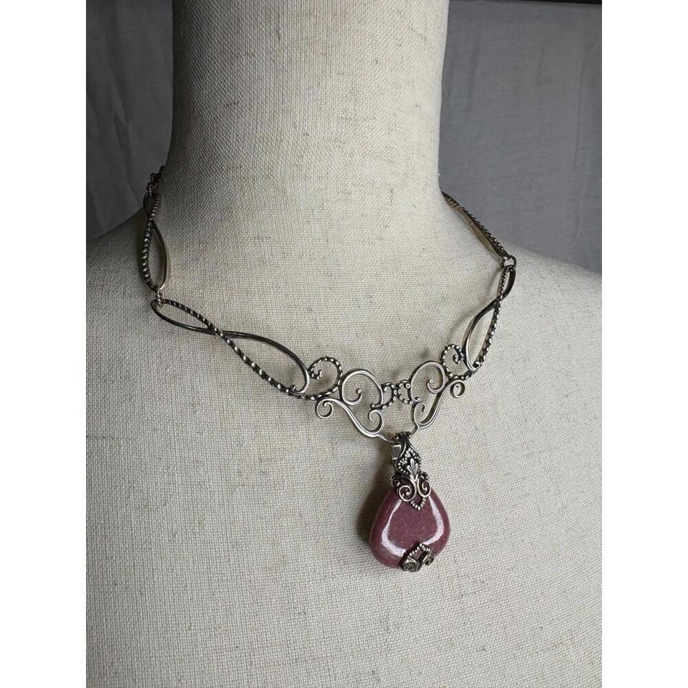 Carolyn Pollack CP 925 Silver Necklace and Pink Rhodonite Enhancer.